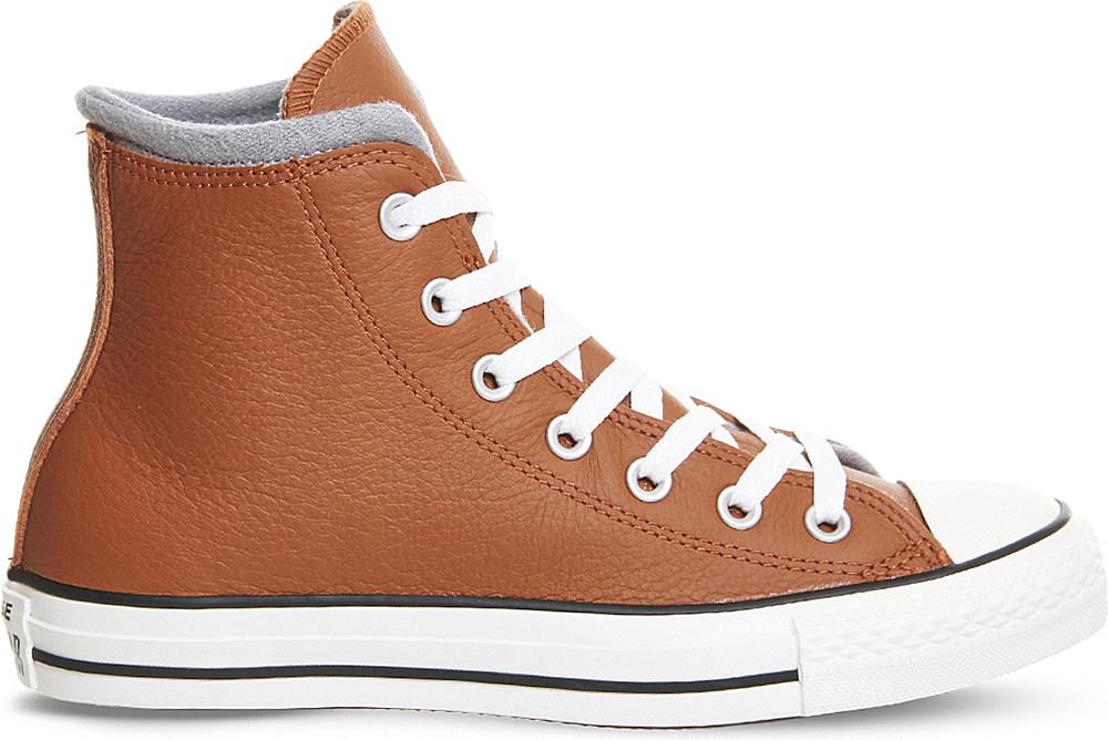 leather brown converse high tops